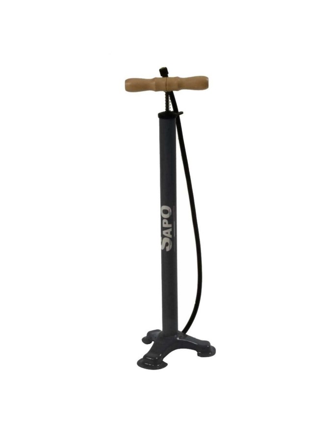 Pompa da pavimento N.4 con manico in legno ergonomico e raccordo avvitabile Junior nera 5 bar / 70 psi